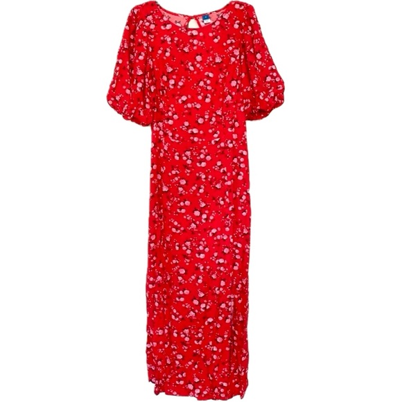 Red Maxi dress. Old navy Summer dress. Size M. Floral. Puff sleeves. - Picture 3 of 16